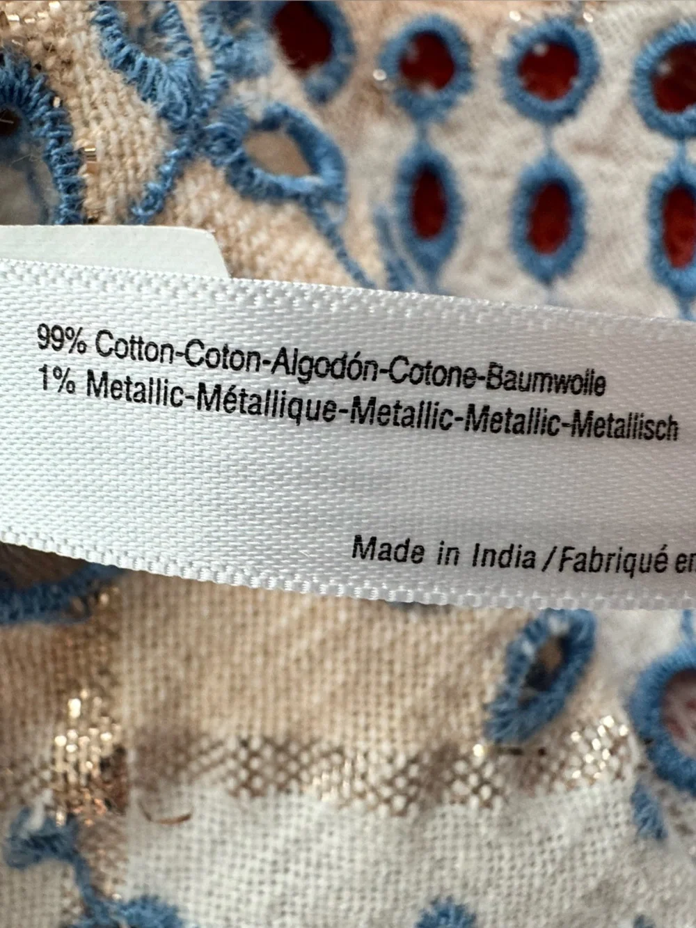 Anthropologie Embroidered Eyelet Apron – Blue & Ivory Boho